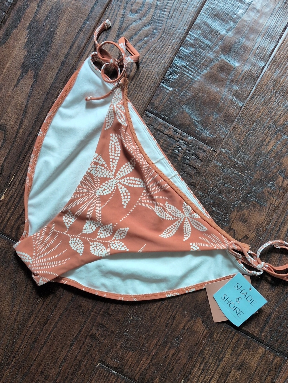 SHADE & SHORE I NWT Terracotta & White Floral Tie-Side Bikini Bottom, XL
